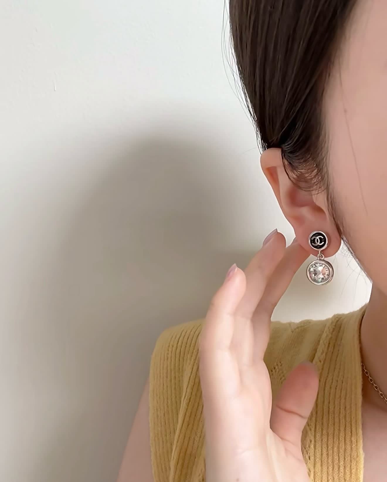 Chanel CC Logo Crystal Drop Earrings