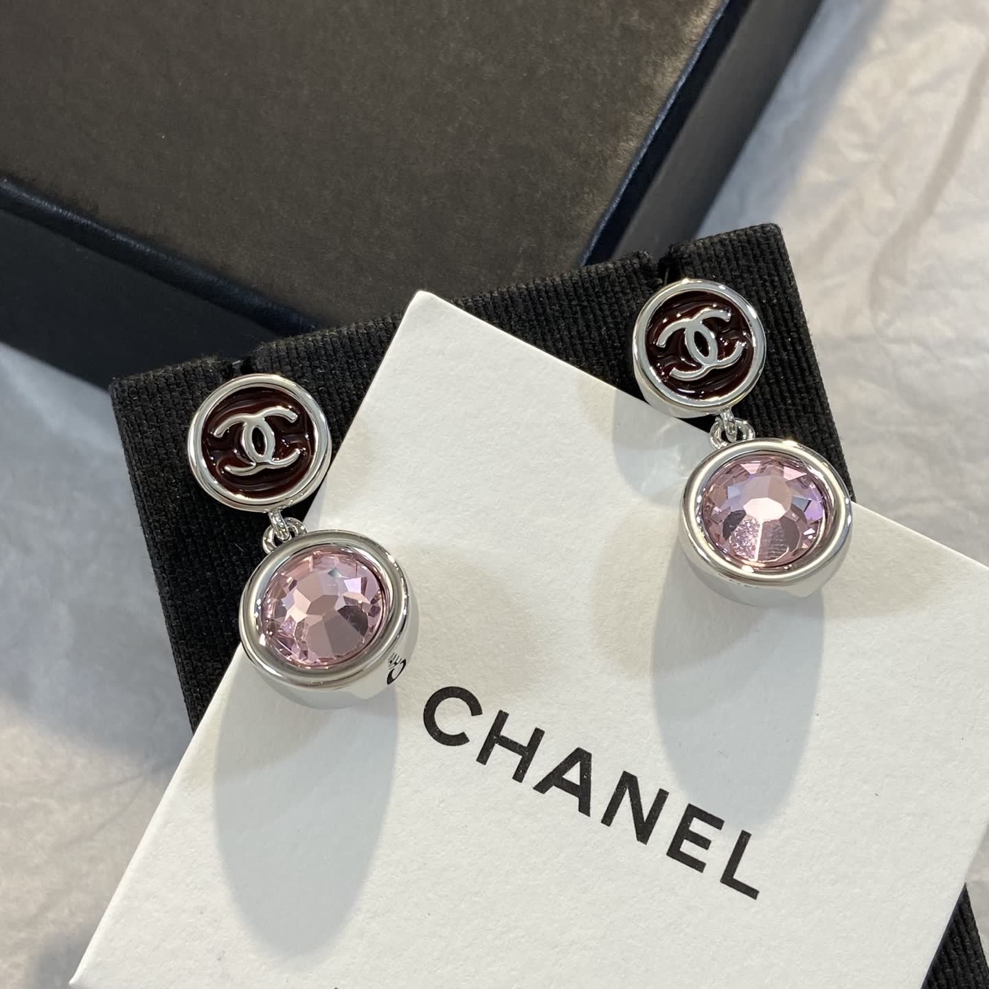 Chanel Pink Crystal Earrings