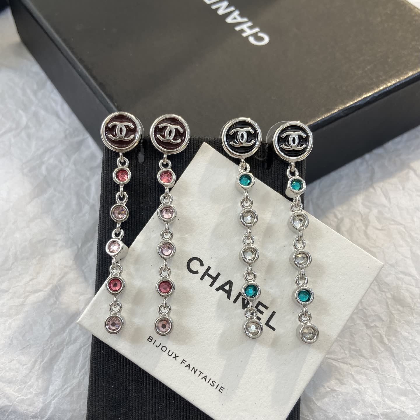 Chanel CC Logo Crystal Drop Earrings