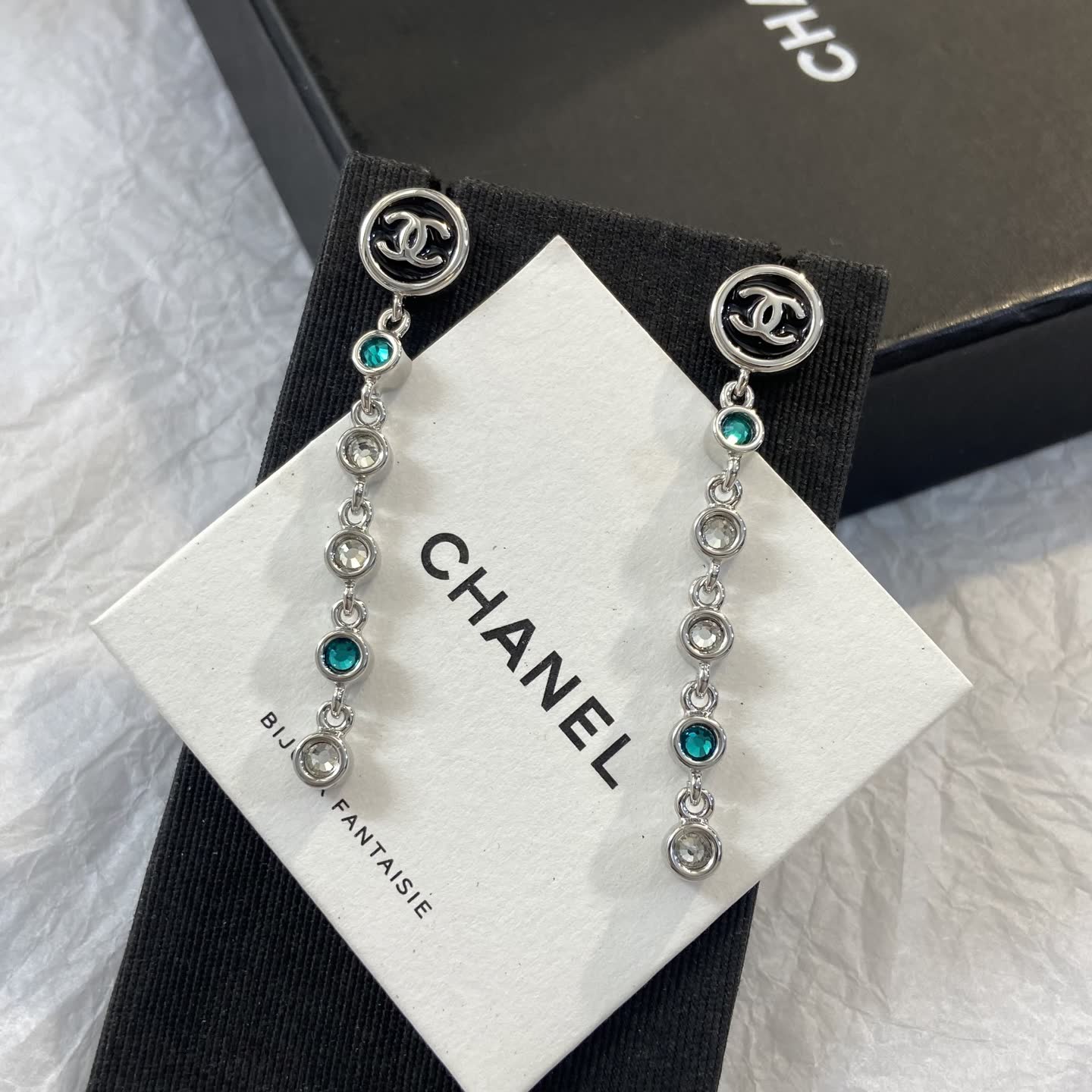 Chanel CC Logo Crystal Drop Earrings