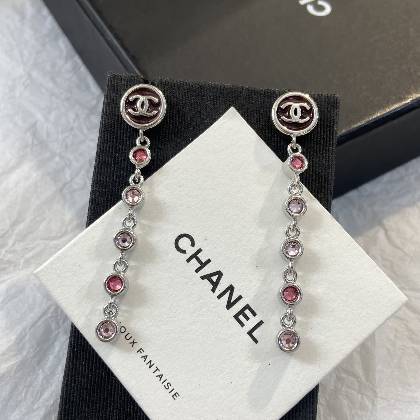 Chanel CC Logo Crystal Drop Earrings