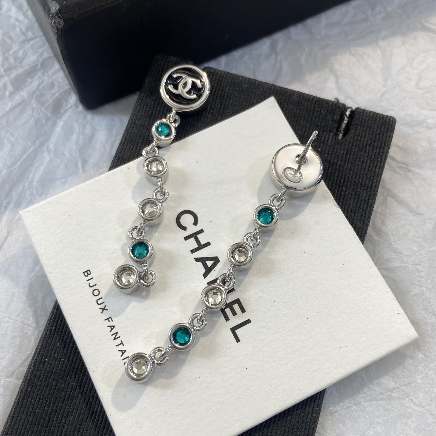 Chanel CC Logo Crystal Drop Earrings