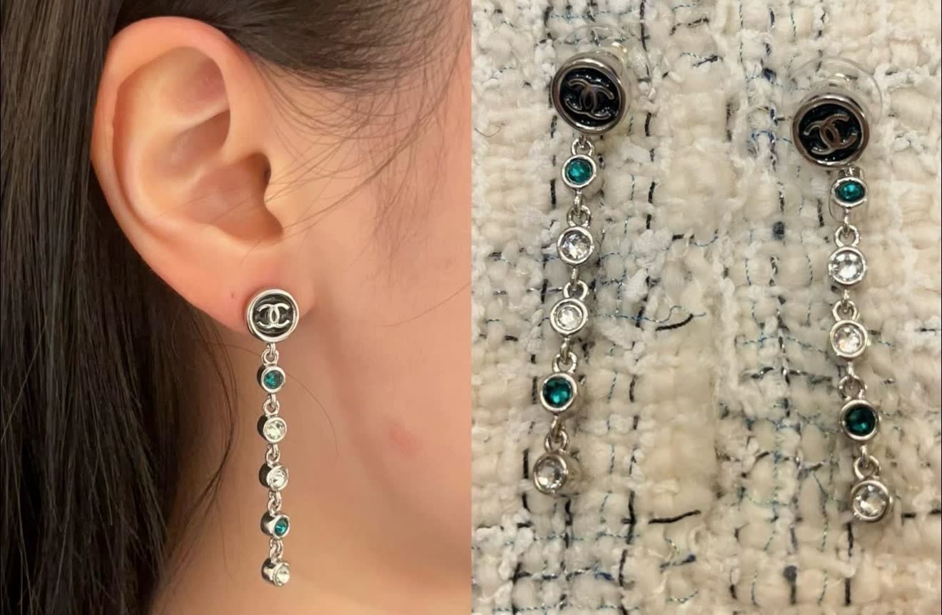 Chanel CC Logo Crystal Drop Earrings