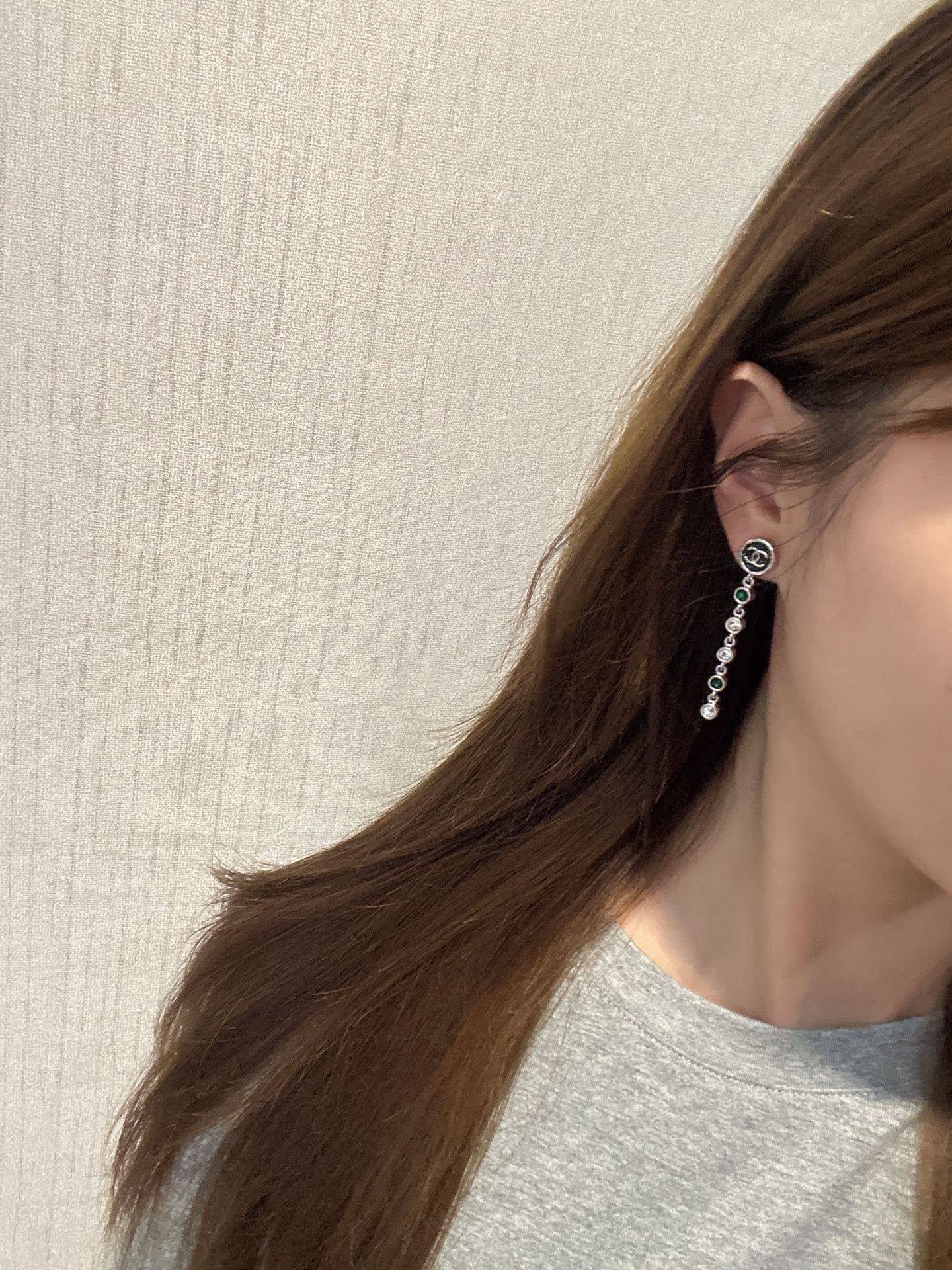 Chanel CC Logo Crystal Drop Earrings