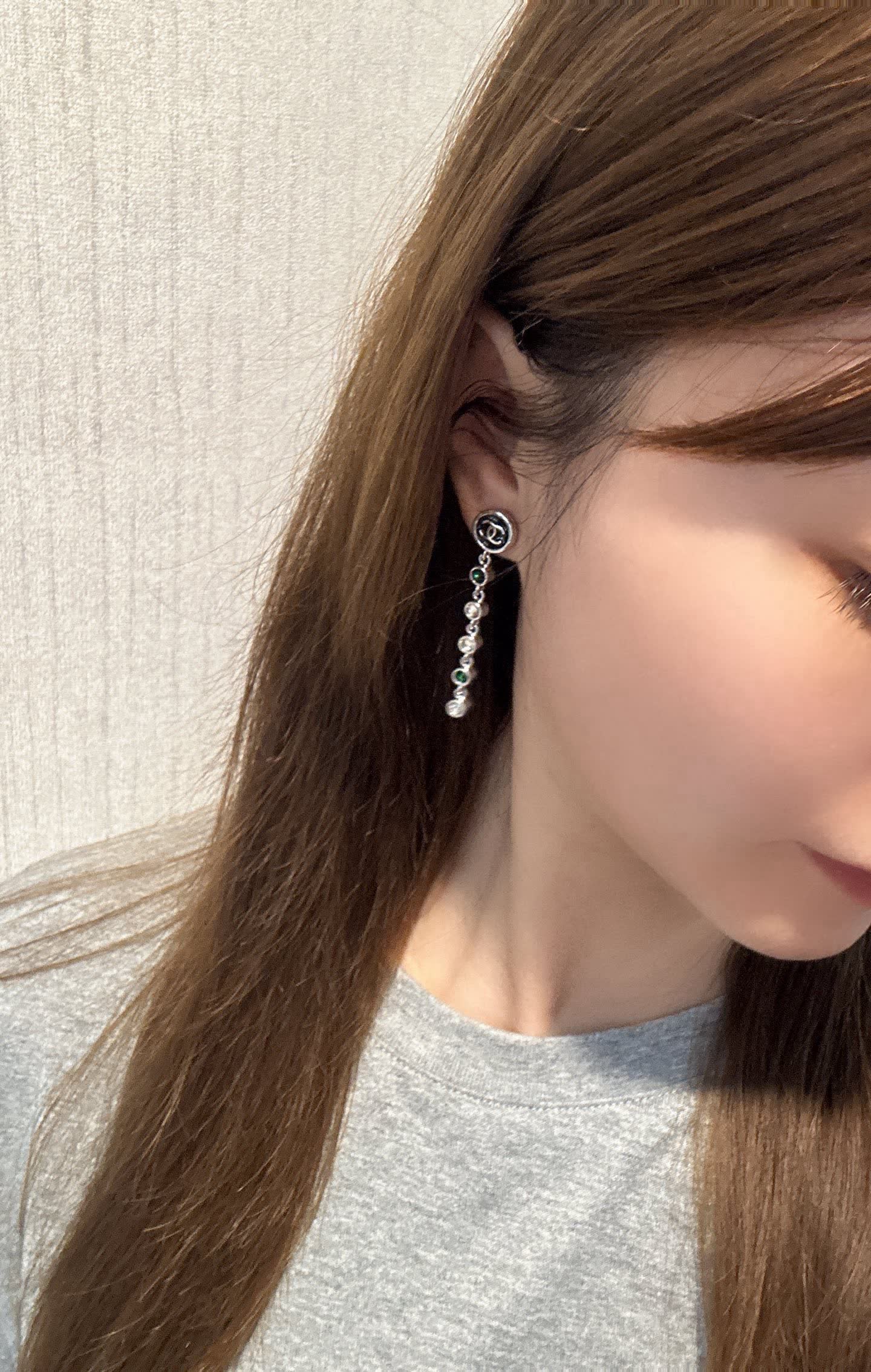 Chanel CC Logo Crystal Drop Earrings