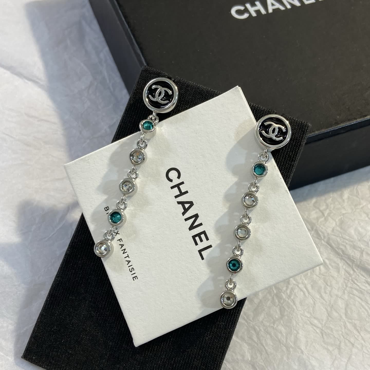 Chanel CC Logo Crystal Drop Earrings