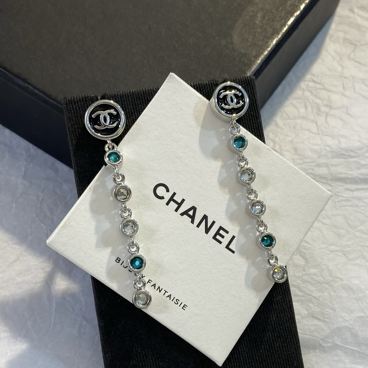 Chanel CC Logo Crystal Drop Earrings