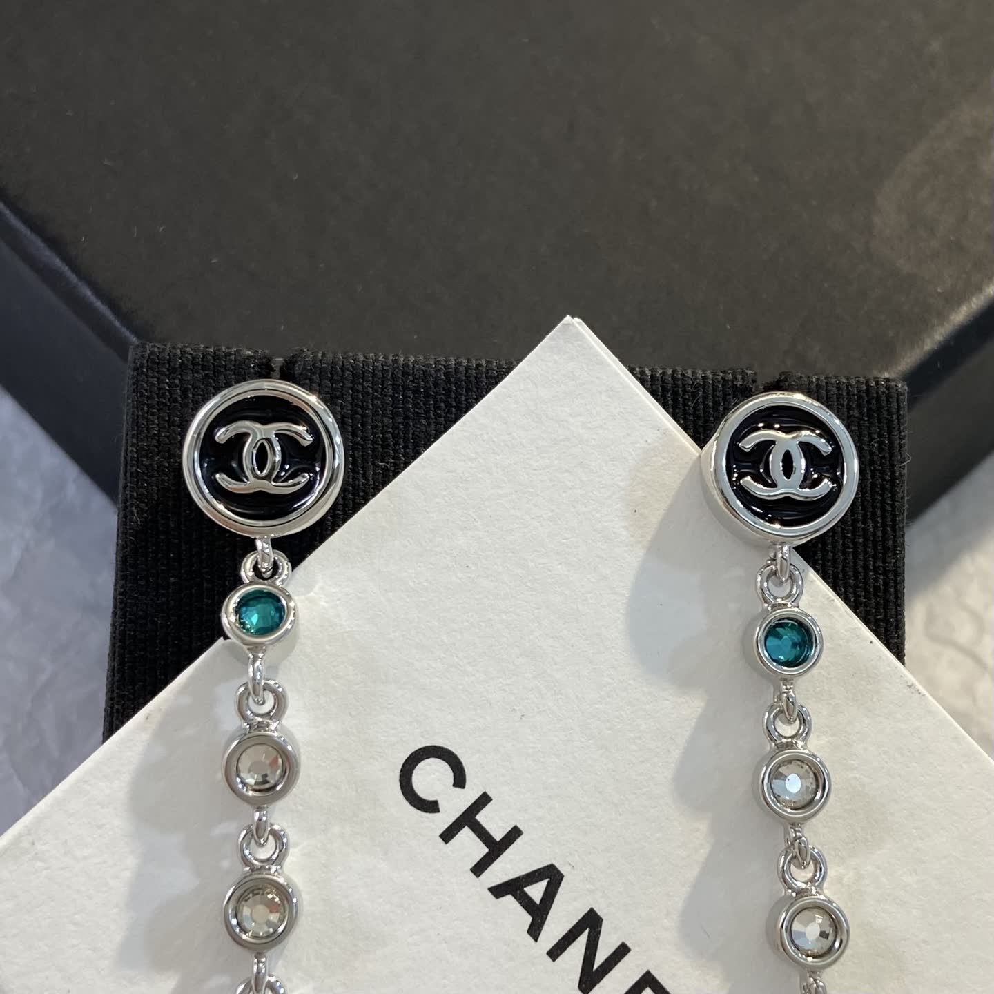 Chanel CC Logo Crystal Drop Earrings