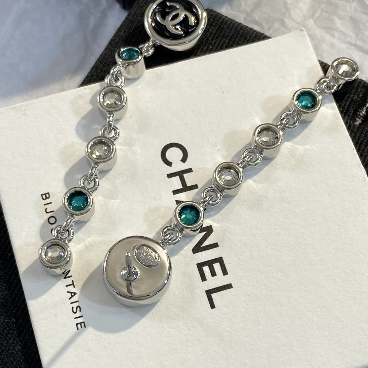Chanel CC Logo Crystal Drop Earrings