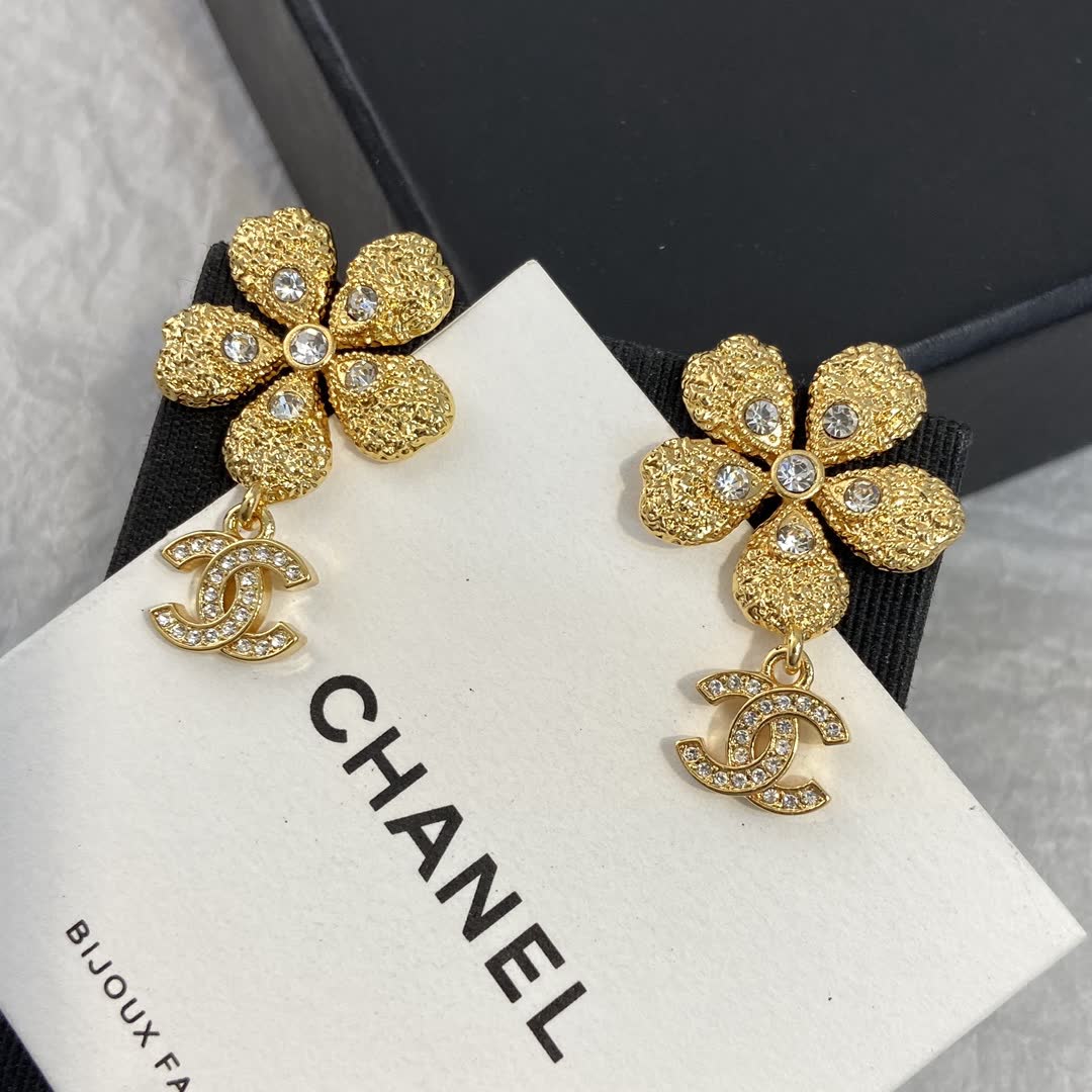 Chanel Gold-tone Crystal Flower Earrings