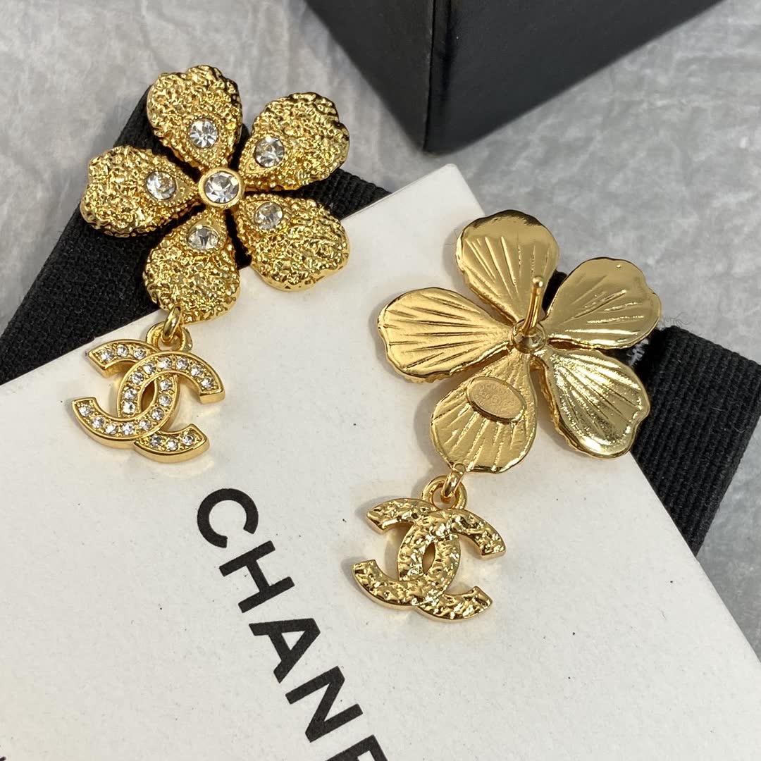 Chanel Gold-tone Crystal Flower Earrings