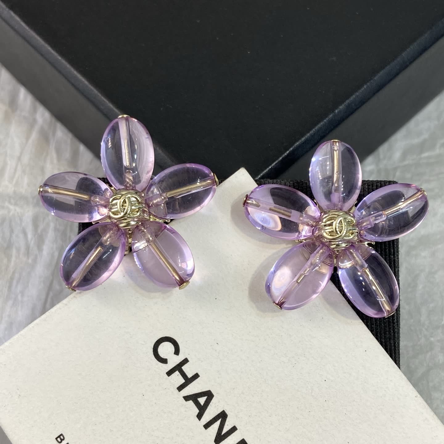 Chanel Purple Crystal Flower Earrings Chanel Purple Crystal Flower Earrings