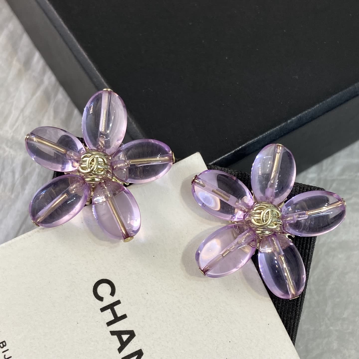 Chanel Purple Crystal Flower Earrings