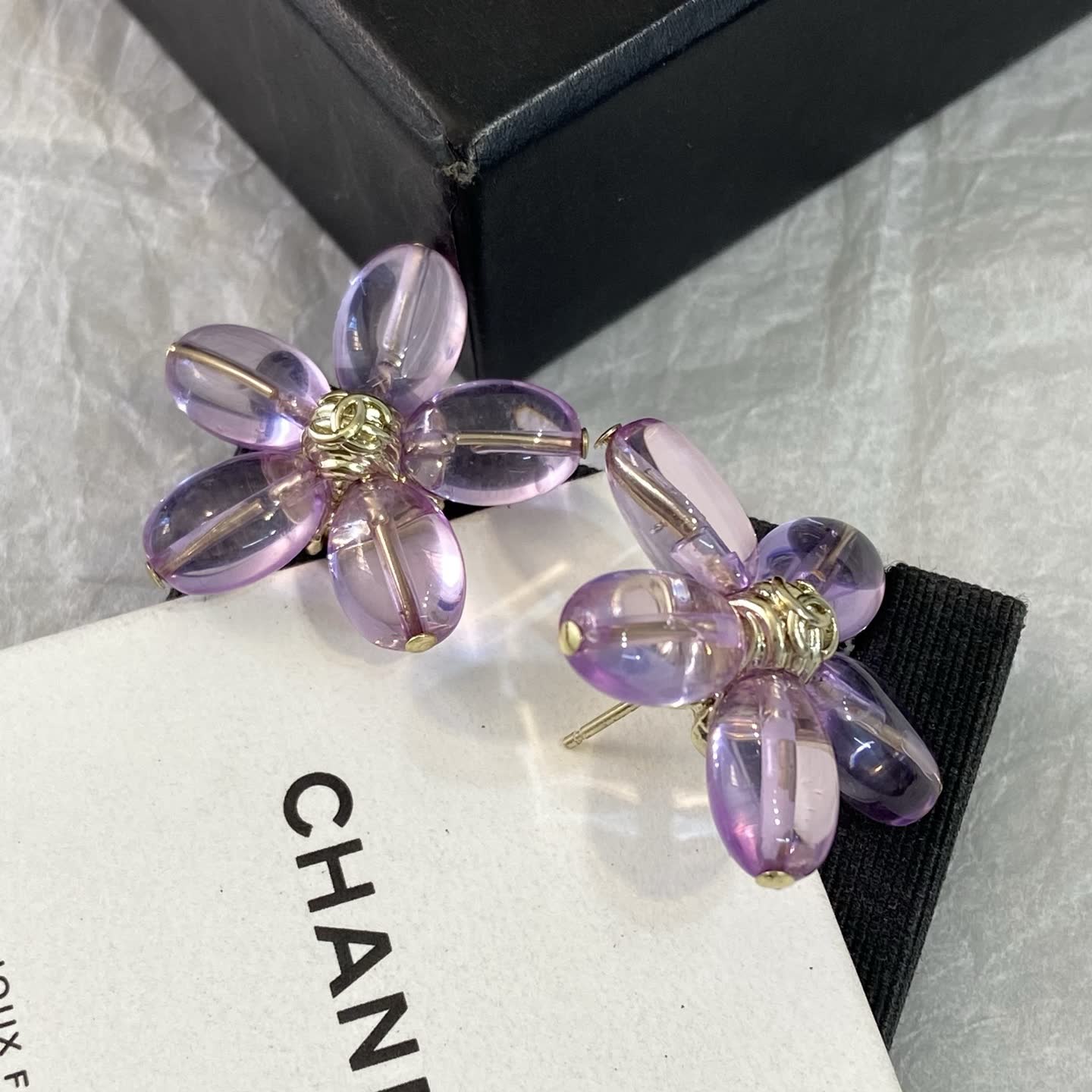 Chanel Purple Crystal Flower Earrings