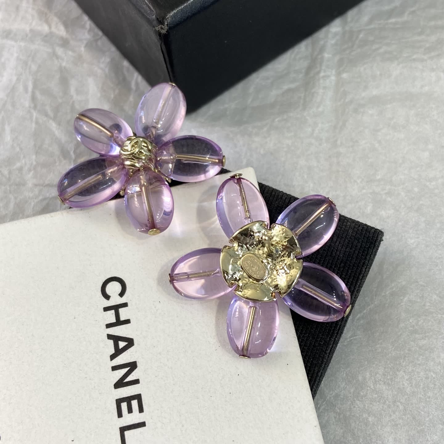 Chanel Purple Crystal Flower Earrings