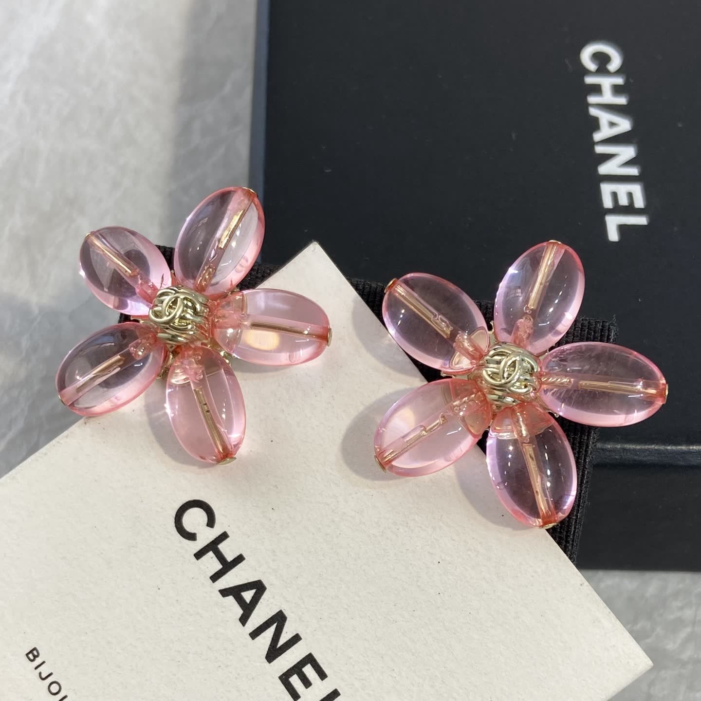 Chanel Pink Crystal Flower Earrings