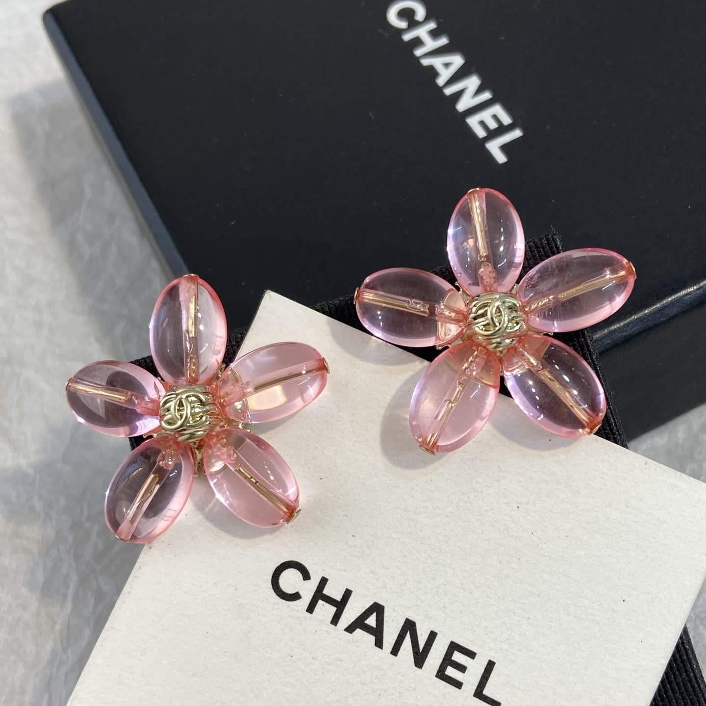 Chanel Pink Crystal Flower Earrings