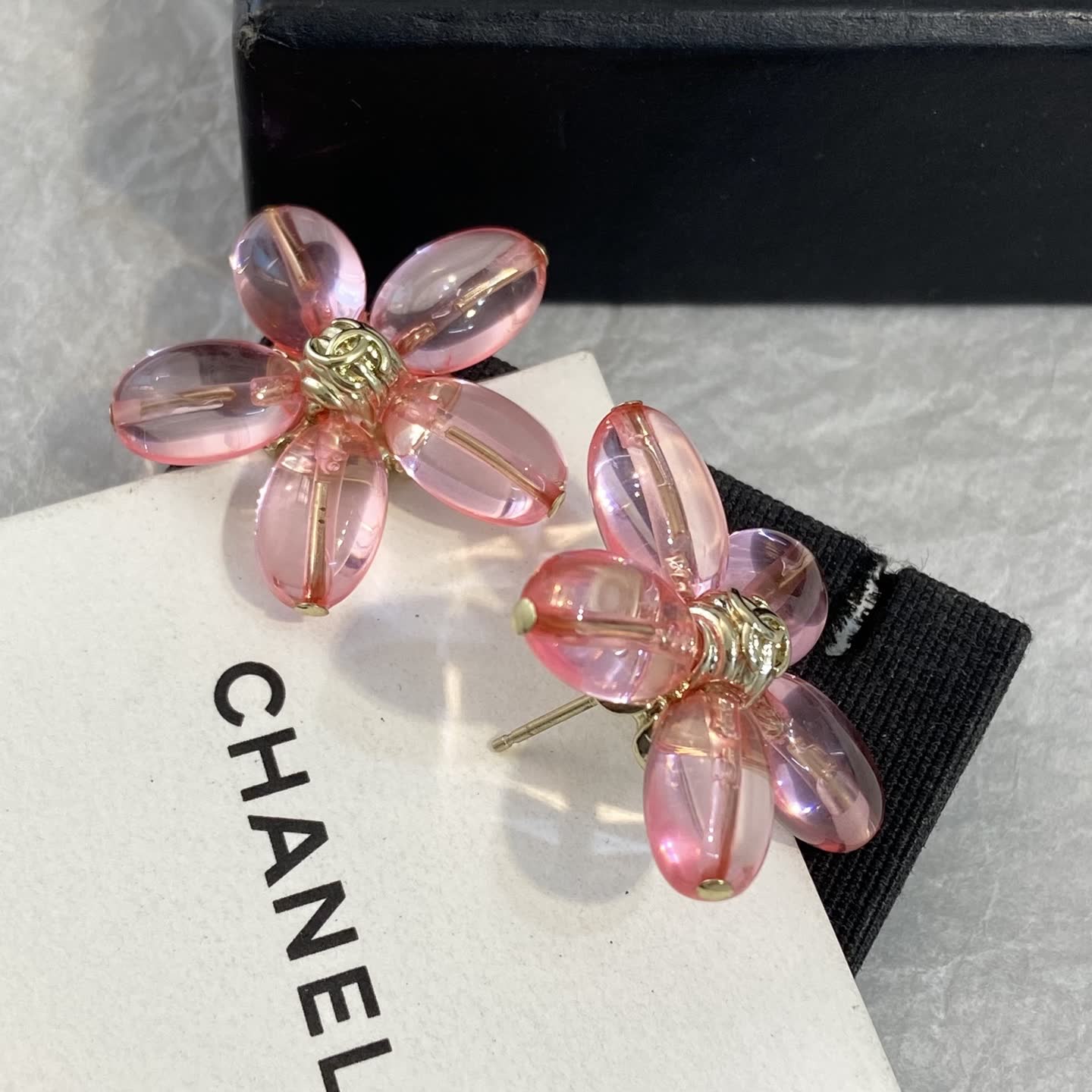 Chanel Pink Crystal Flower Earrings