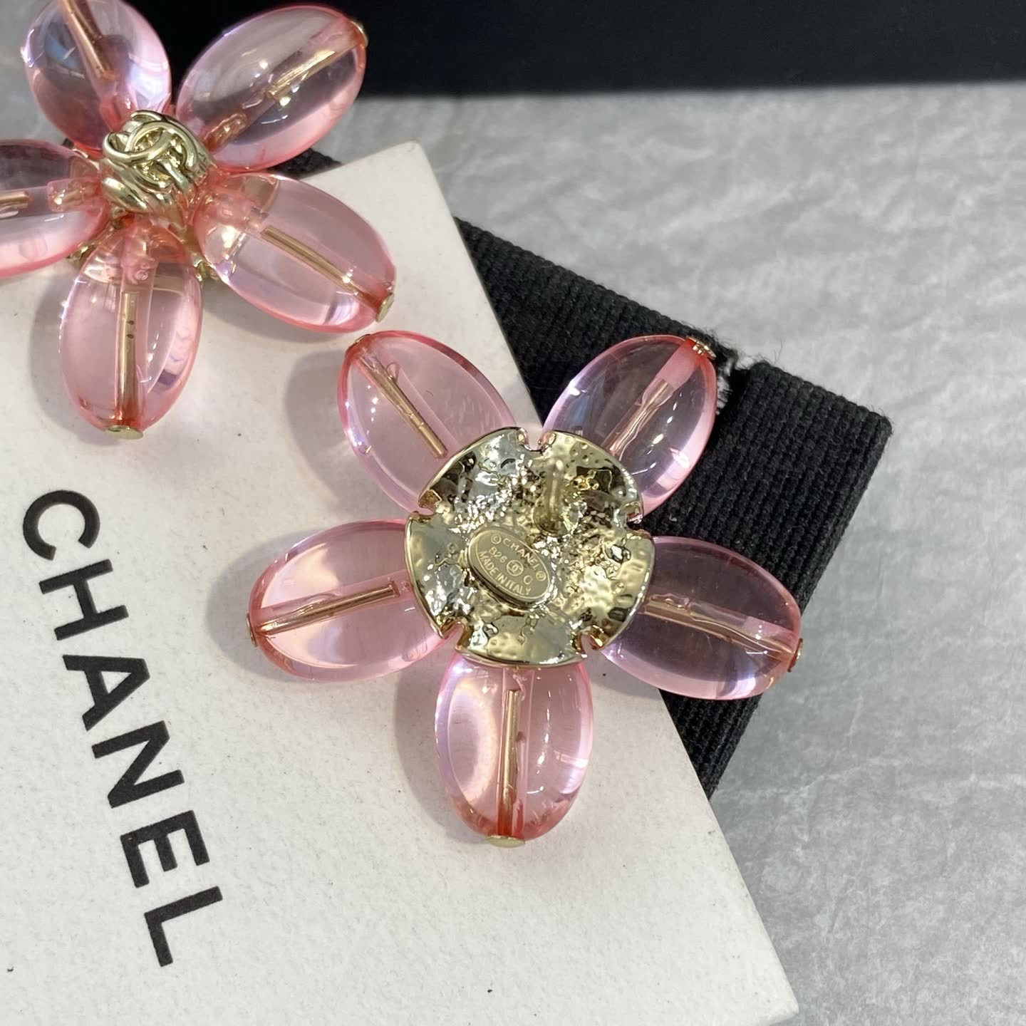 Chanel Pink Crystal Flower Earrings
