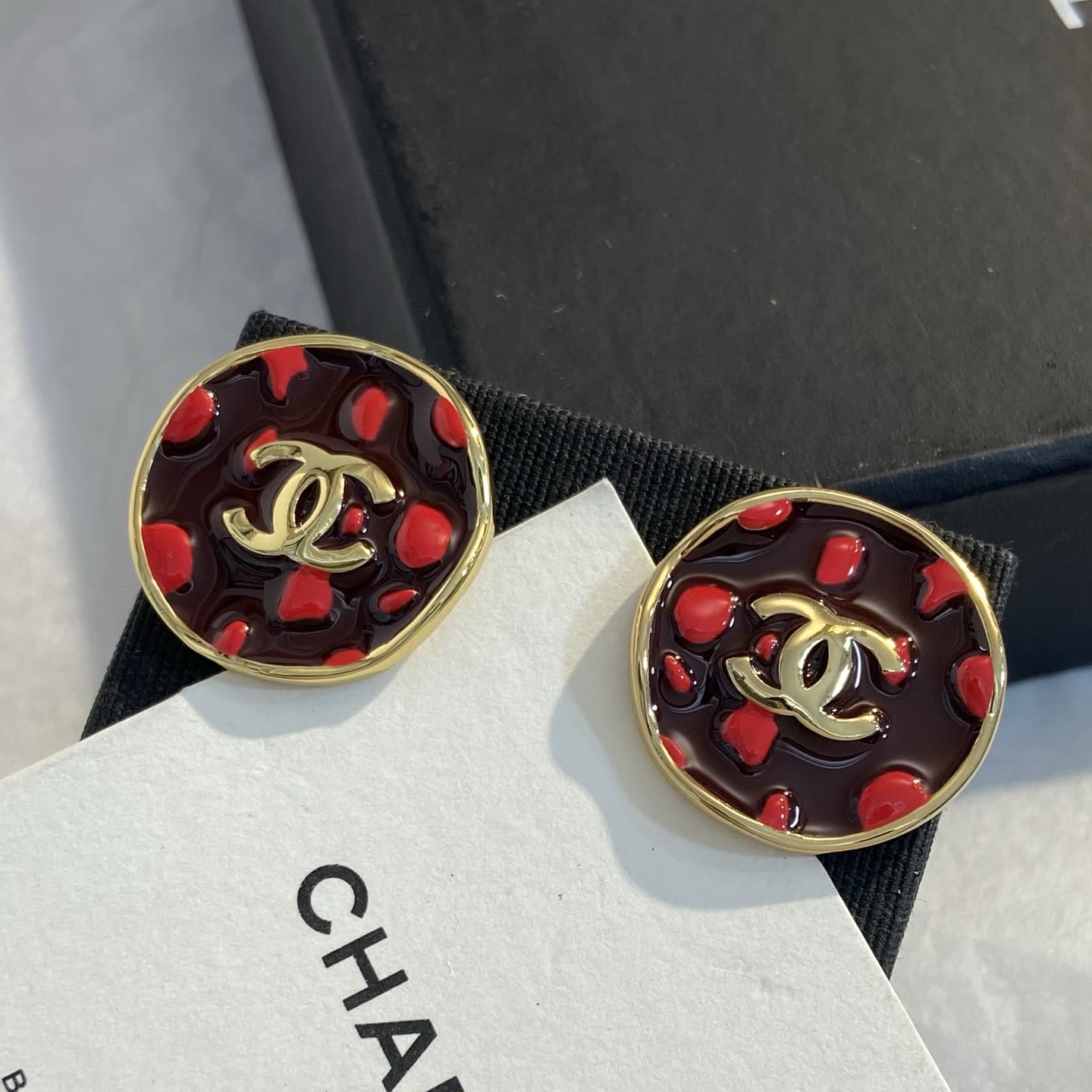Chanel Red Enamel CC Logo Earrings