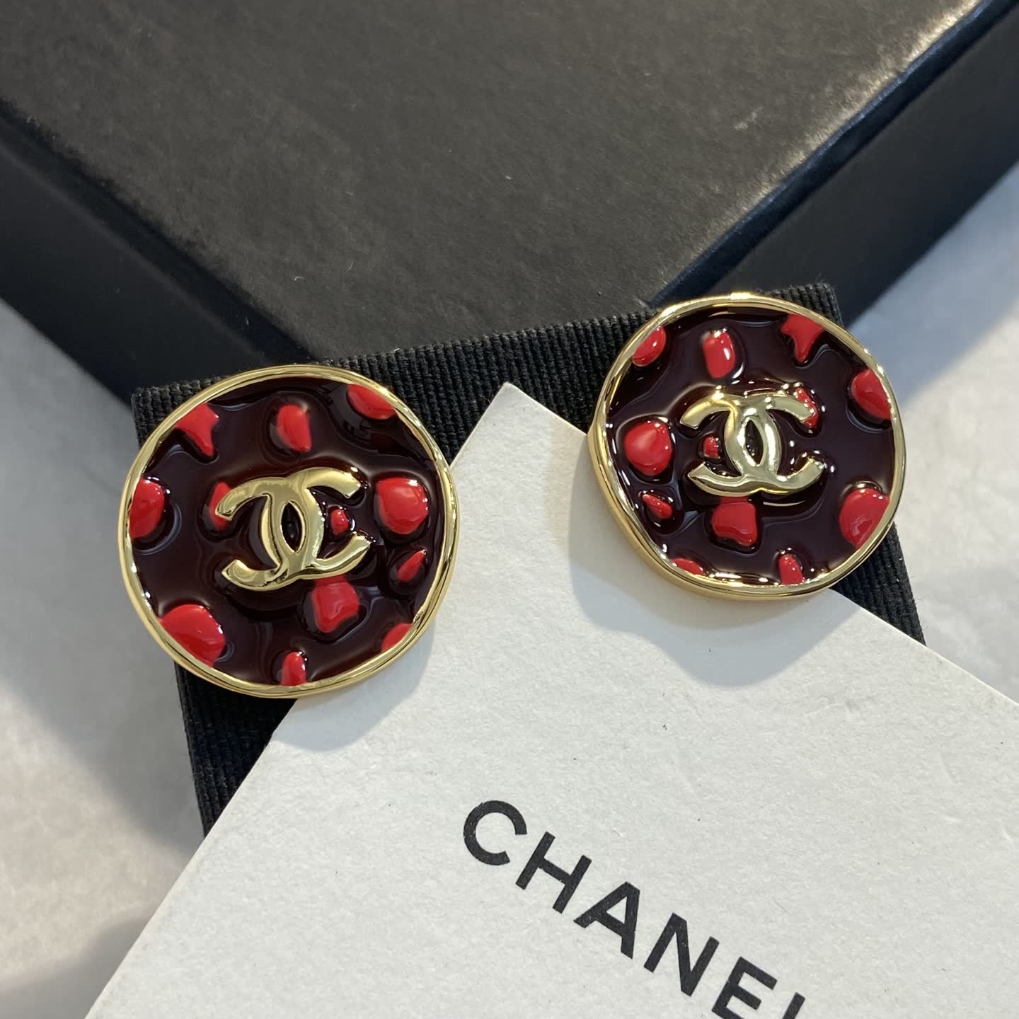 Chanel Red Enamel CC Logo Earrings