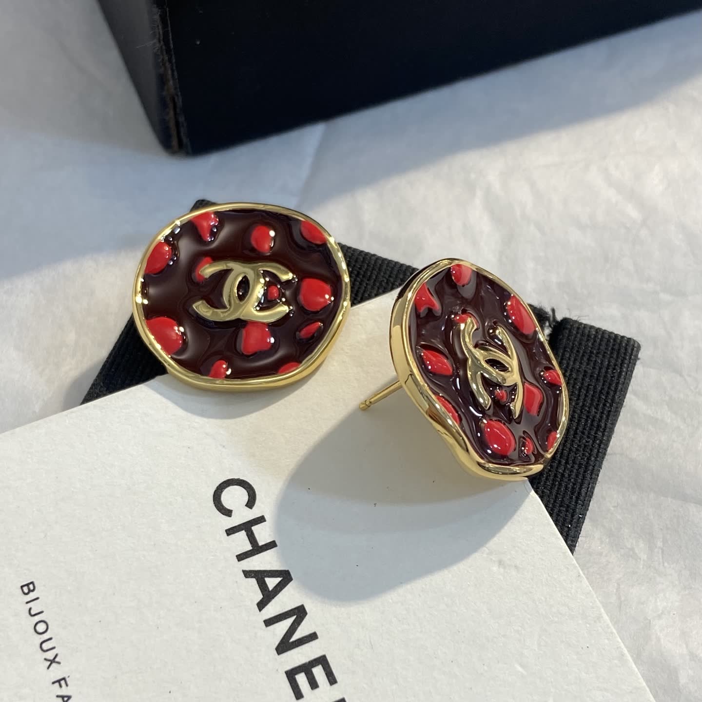 Chanel Red Enamel CC Logo Earrings