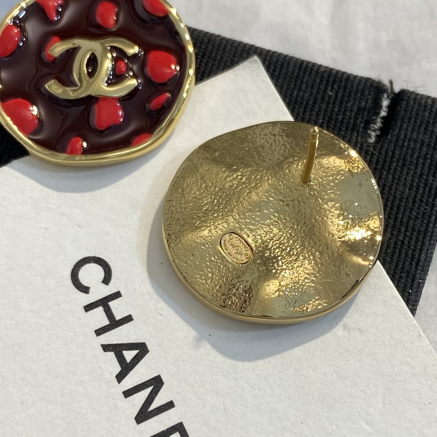 Chanel Red Enamel CC Logo Earrings