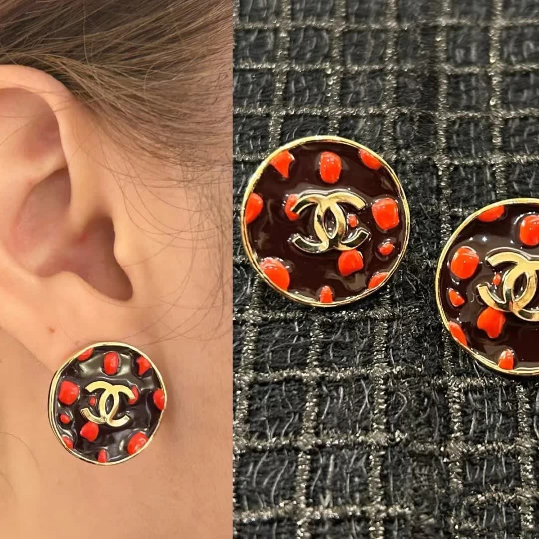 Chanel Red Enamel CC Logo Earrings