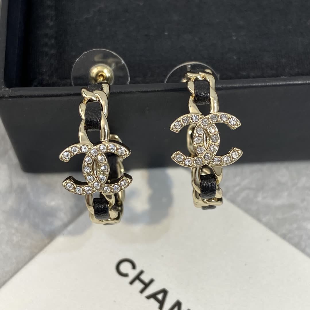 Chanel CC Logo Crystal Hoop Earrings Chanel CC Logo Crystal Hoop Earrings