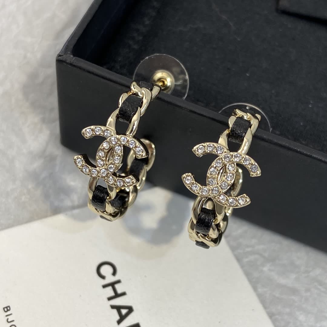 Chanel CC Logo Crystal Hoop Earrings