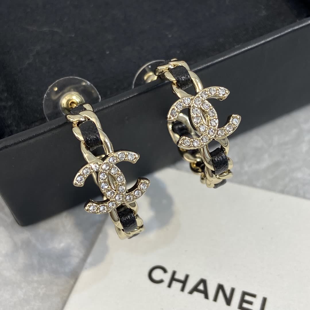 Chanel CC Logo Crystal Hoop Earrings