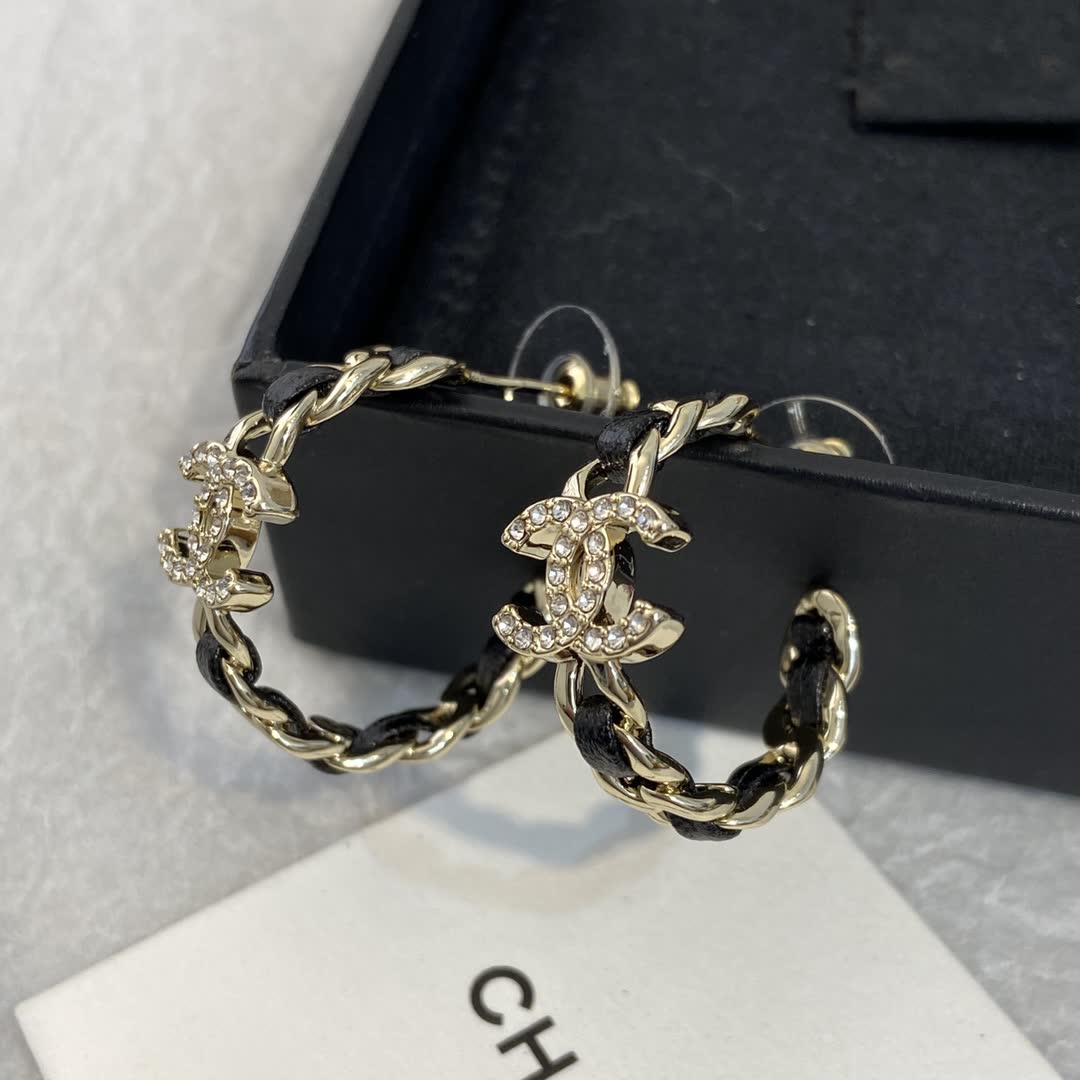 Chanel CC Logo Crystal Hoop Earrings