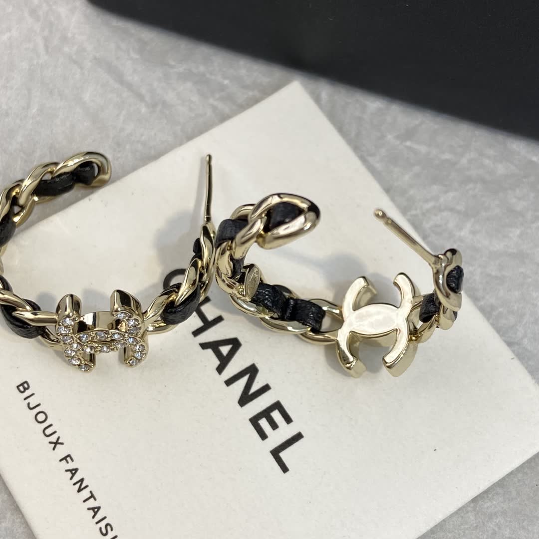 Chanel CC Logo Crystal Hoop Earrings