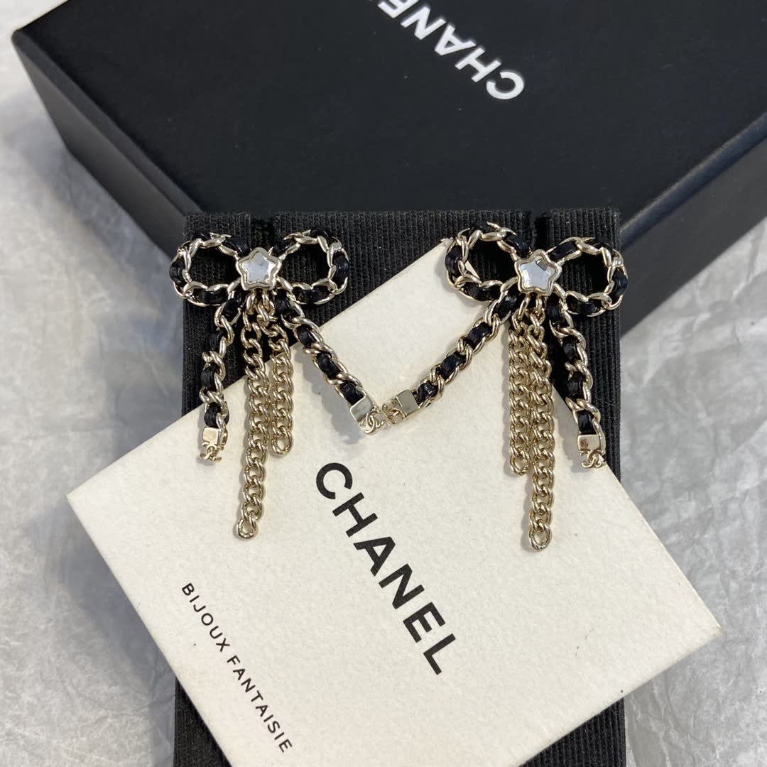 Chanel Black and Gold Chain Bow Earrings Chanel Black and Gold Chain Bow Earrings