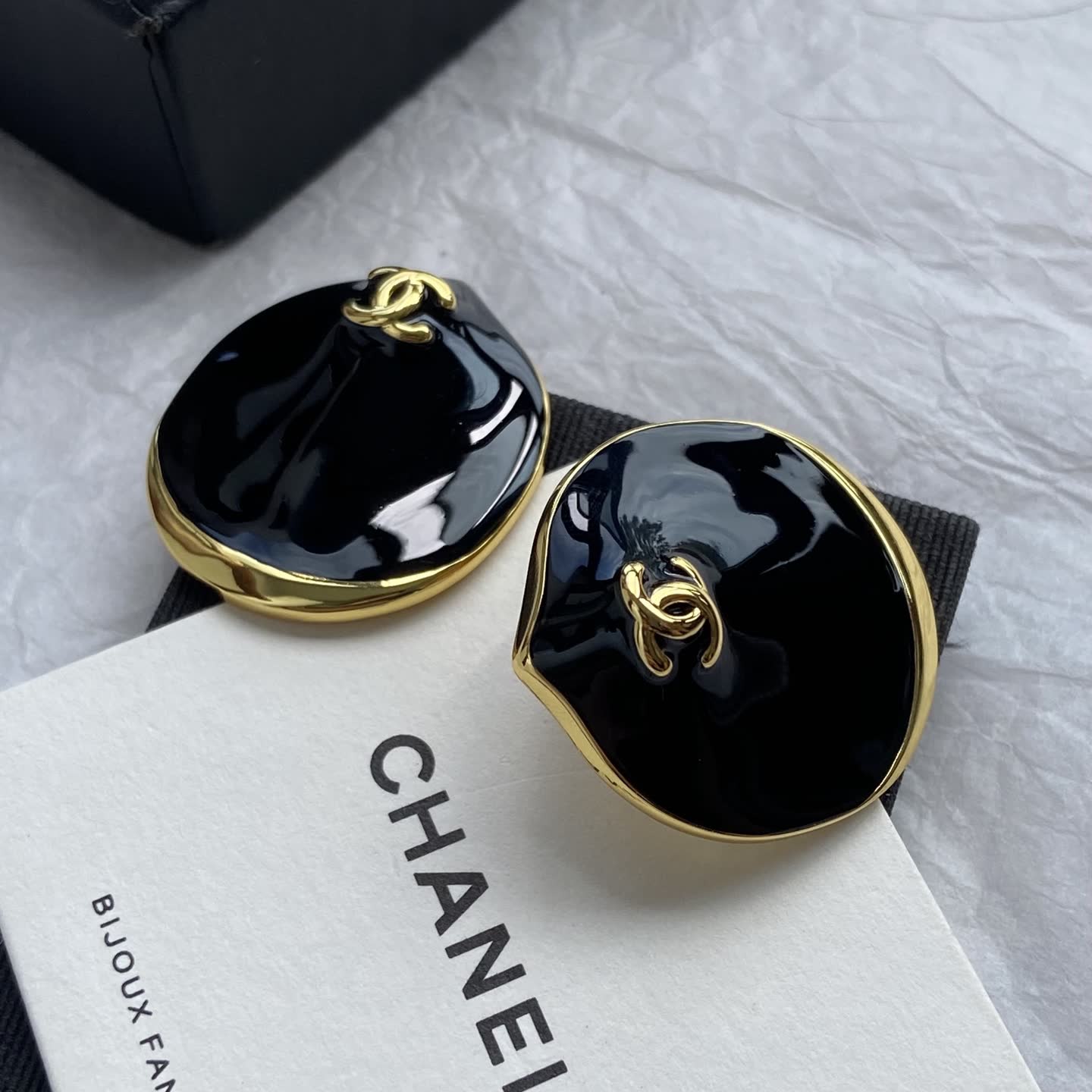 Chanel Black Enamel CC Logo Earrings