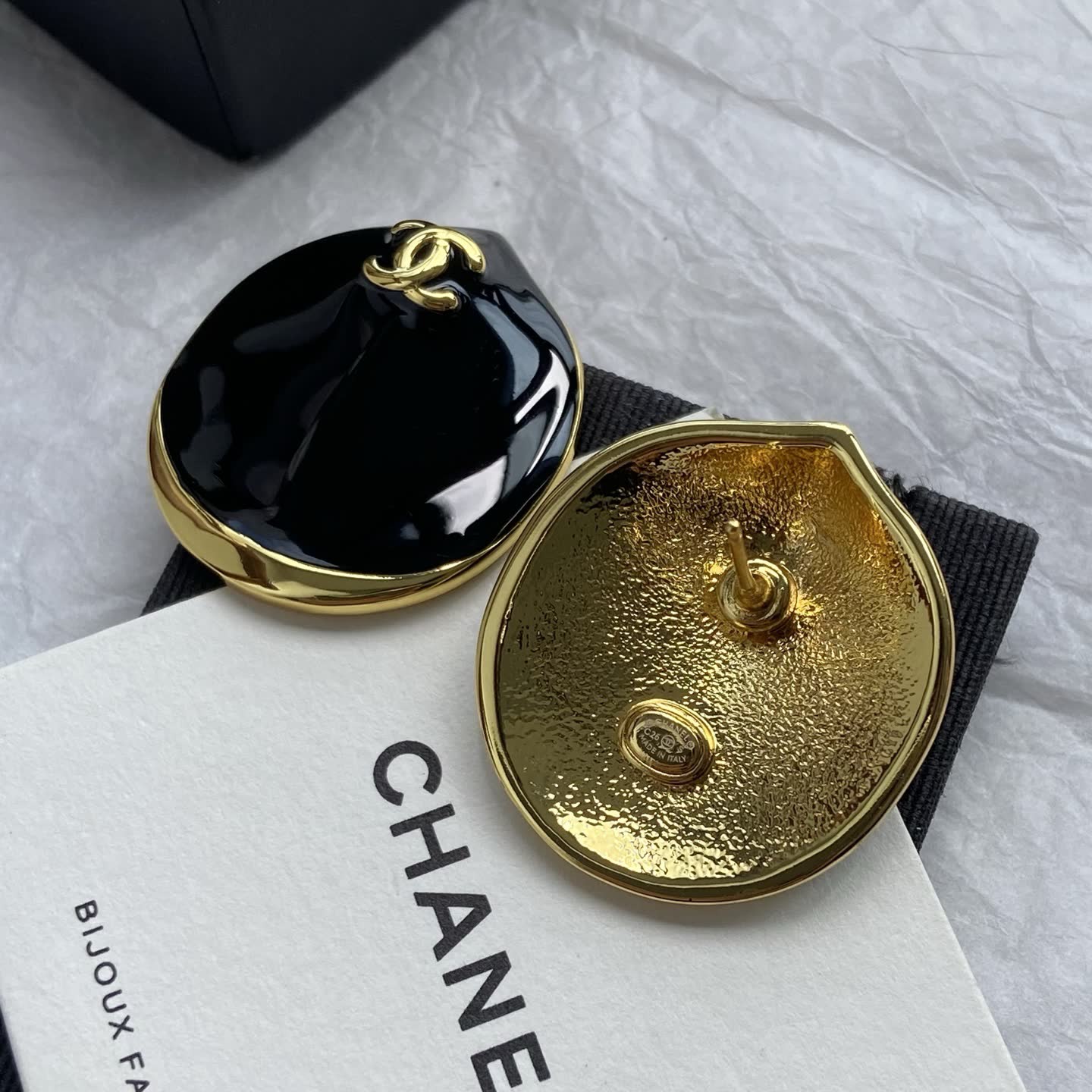 Chanel Black Enamel CC Logo Earrings