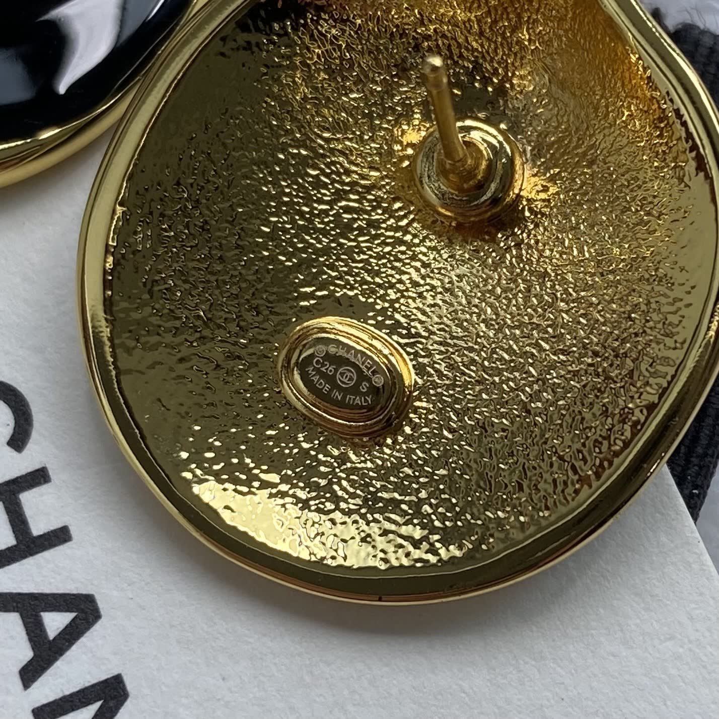 Chanel Black Enamel CC Logo Earrings