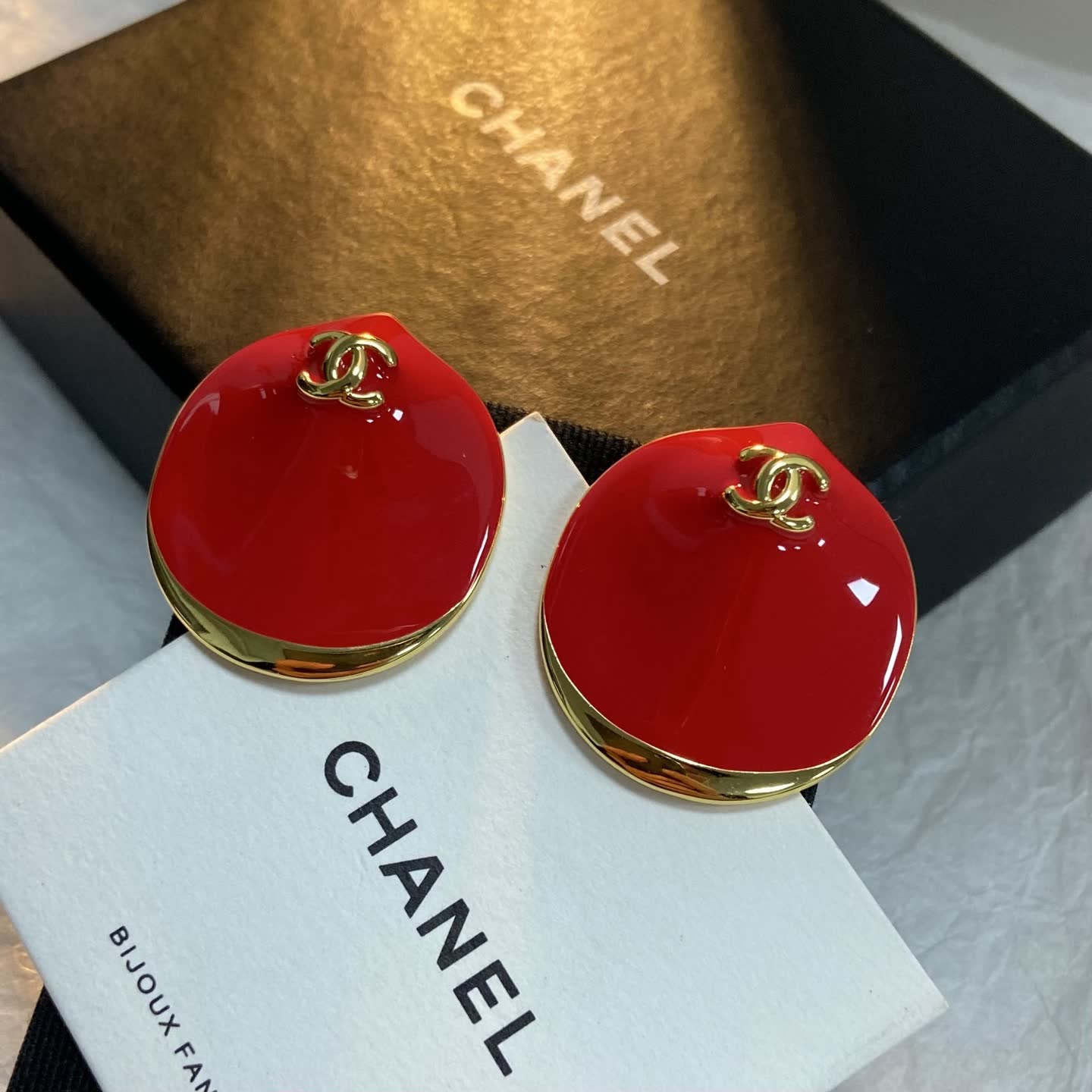 Chanel Red Enamel CC Logo Earrings
