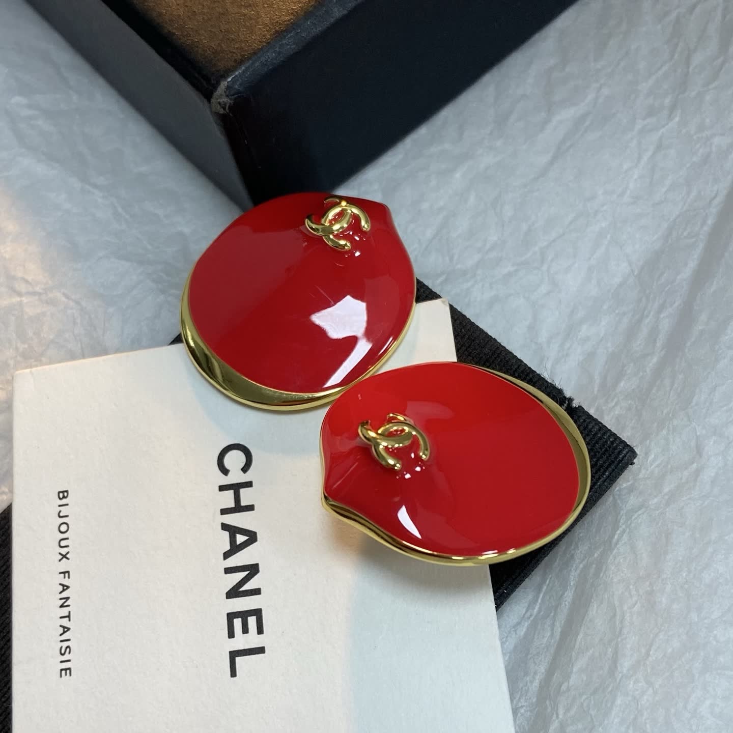 Chanel Red Enamel CC Logo Earrings