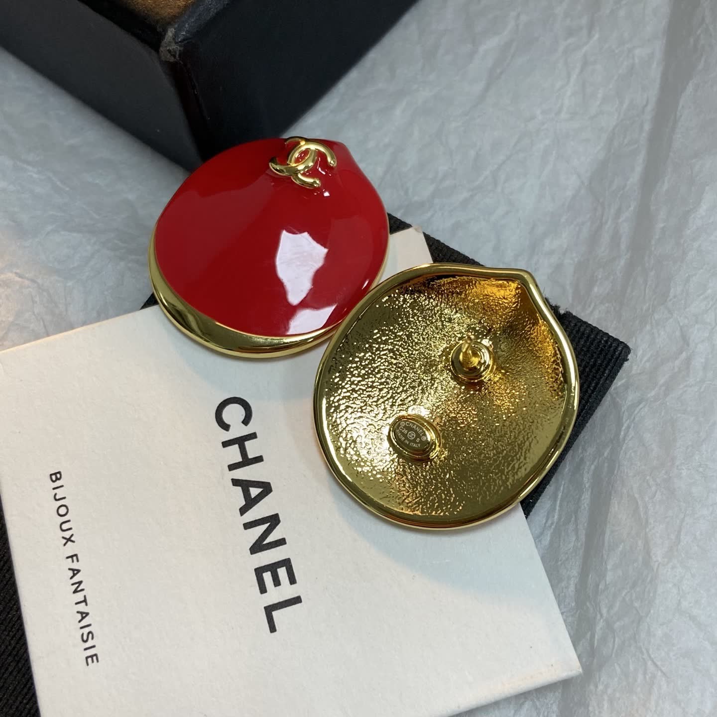 Chanel Red Enamel CC Logo Earrings