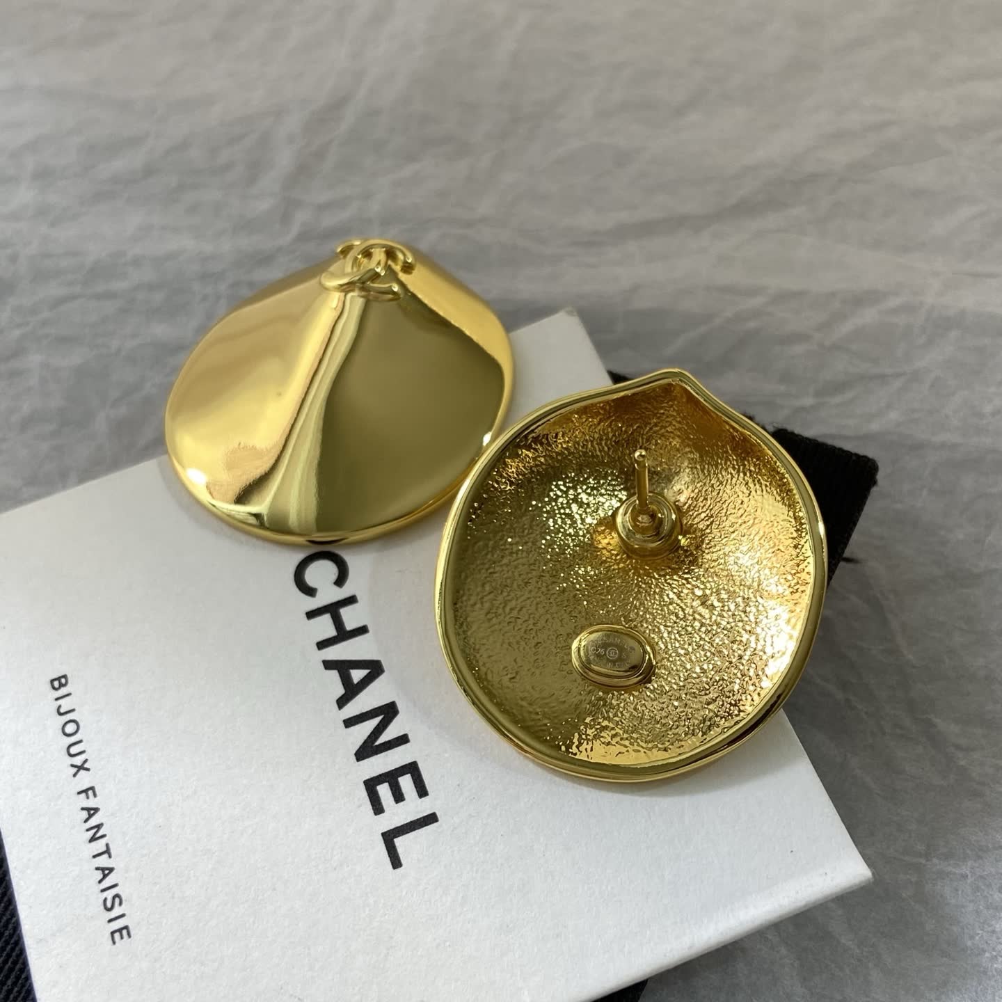 Chanel CC Logo Gold Disc Earrings