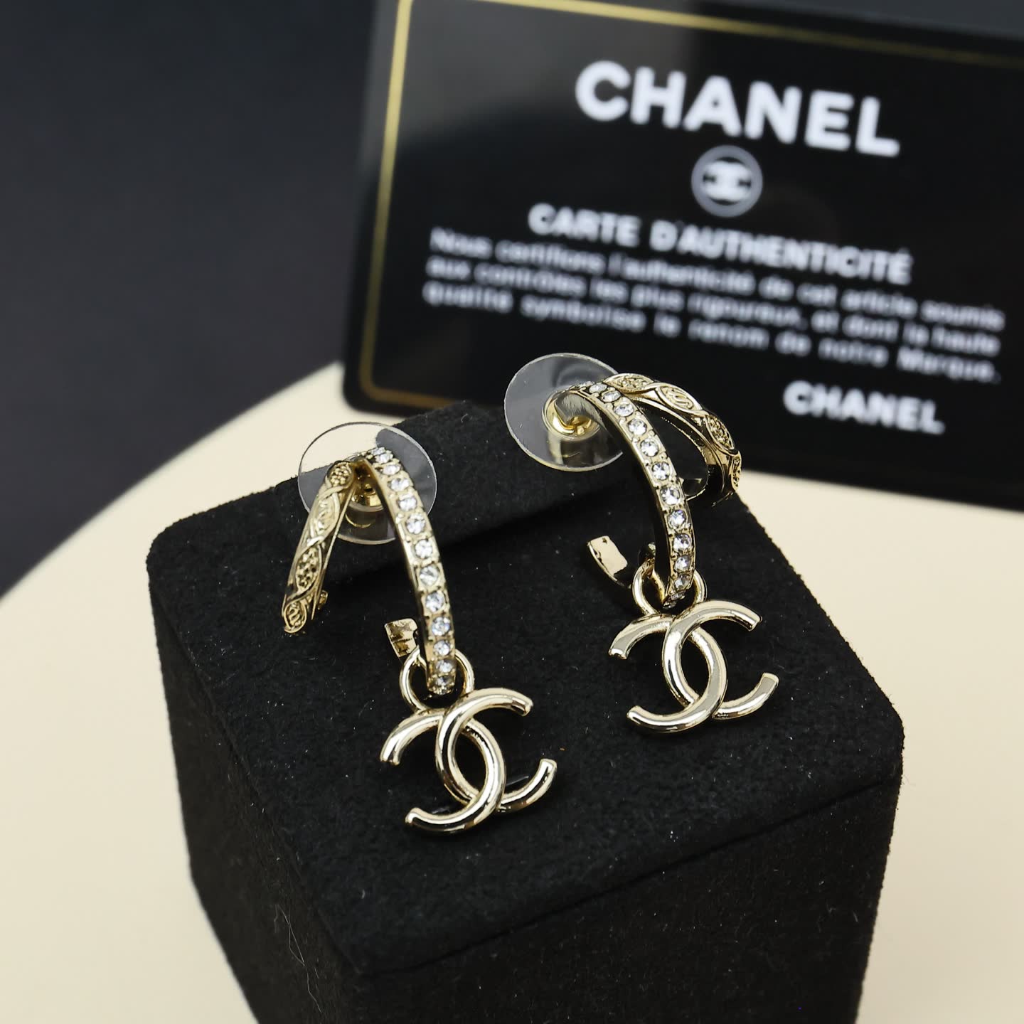 Chanel CC Logo Gold Hoop Earrings