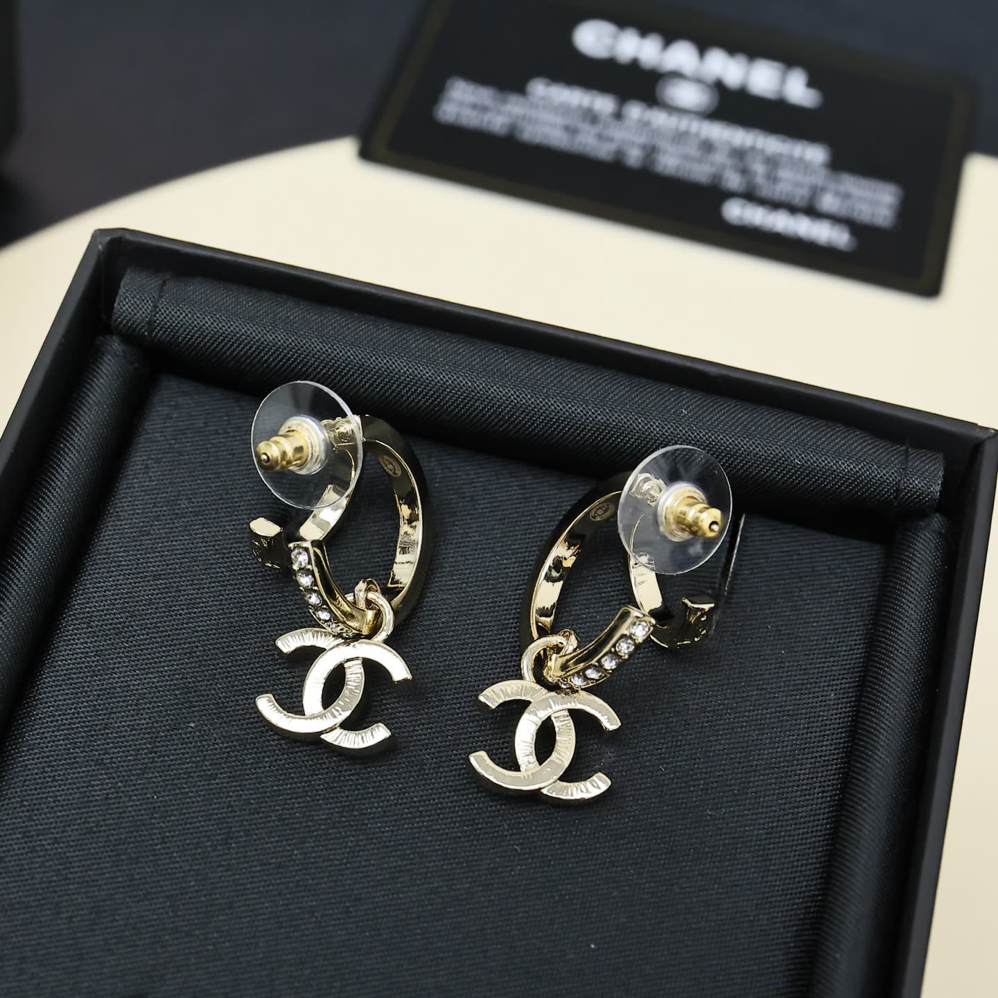 Chanel CC Logo Gold Hoop Earrings