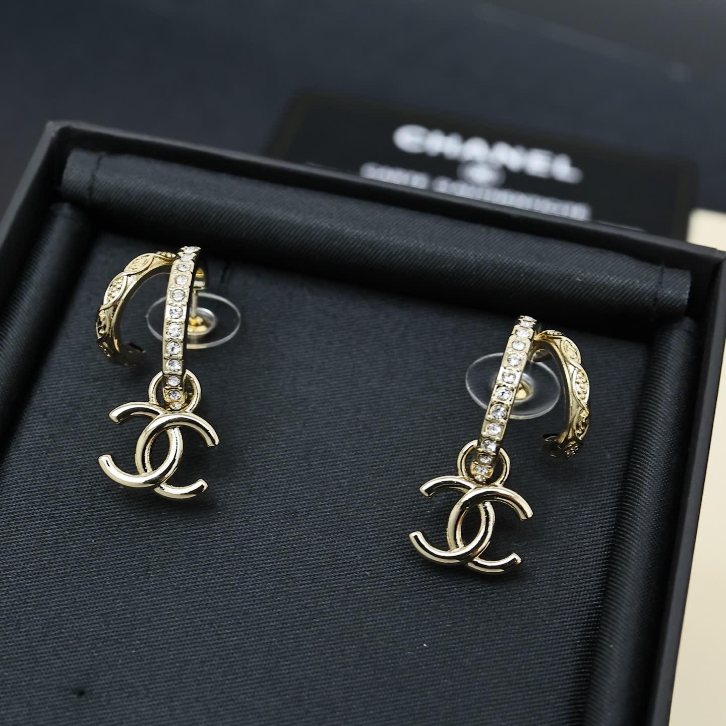 Chanel CC Logo Gold Hoop Earrings