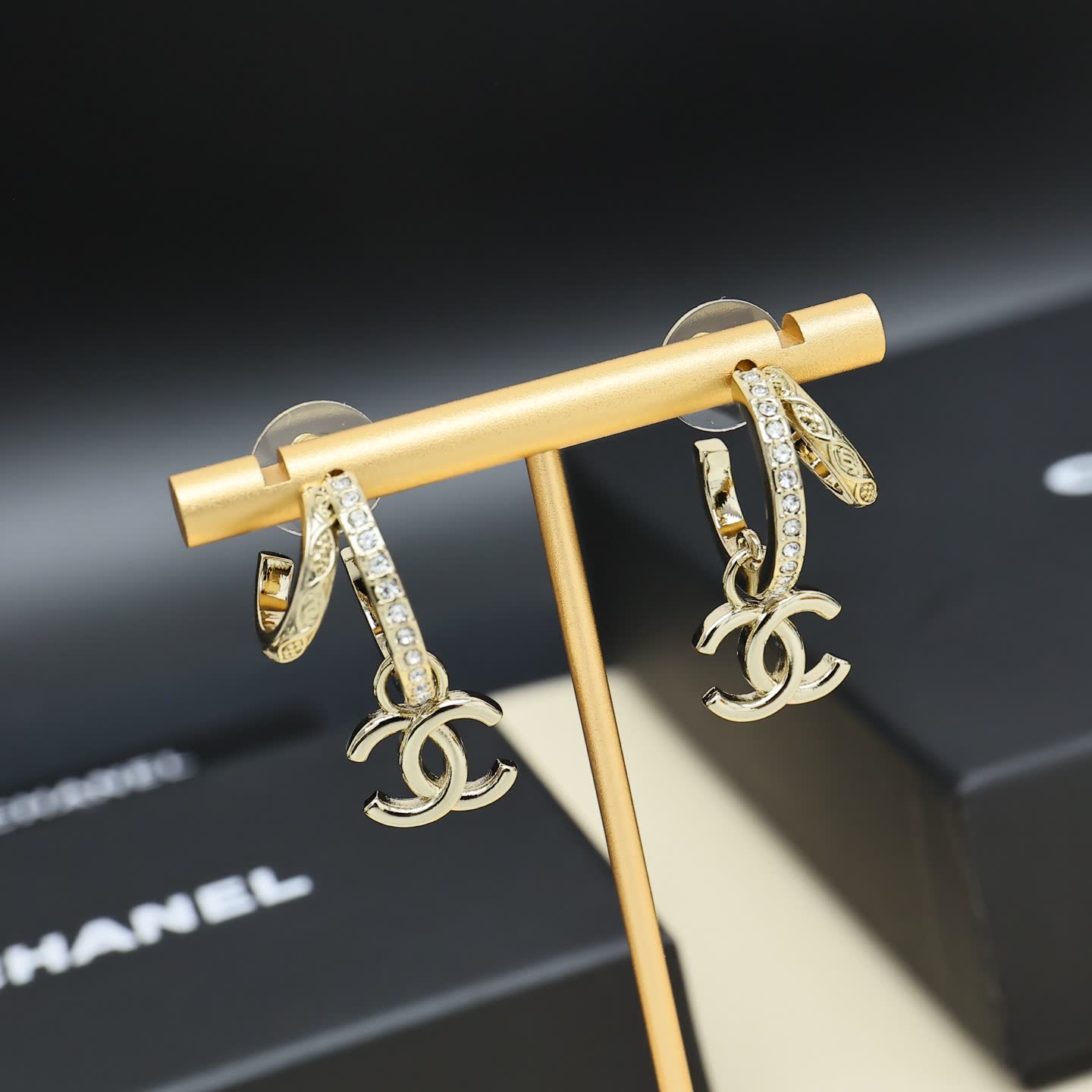 Chanel CC Logo Gold Hoop Earrings