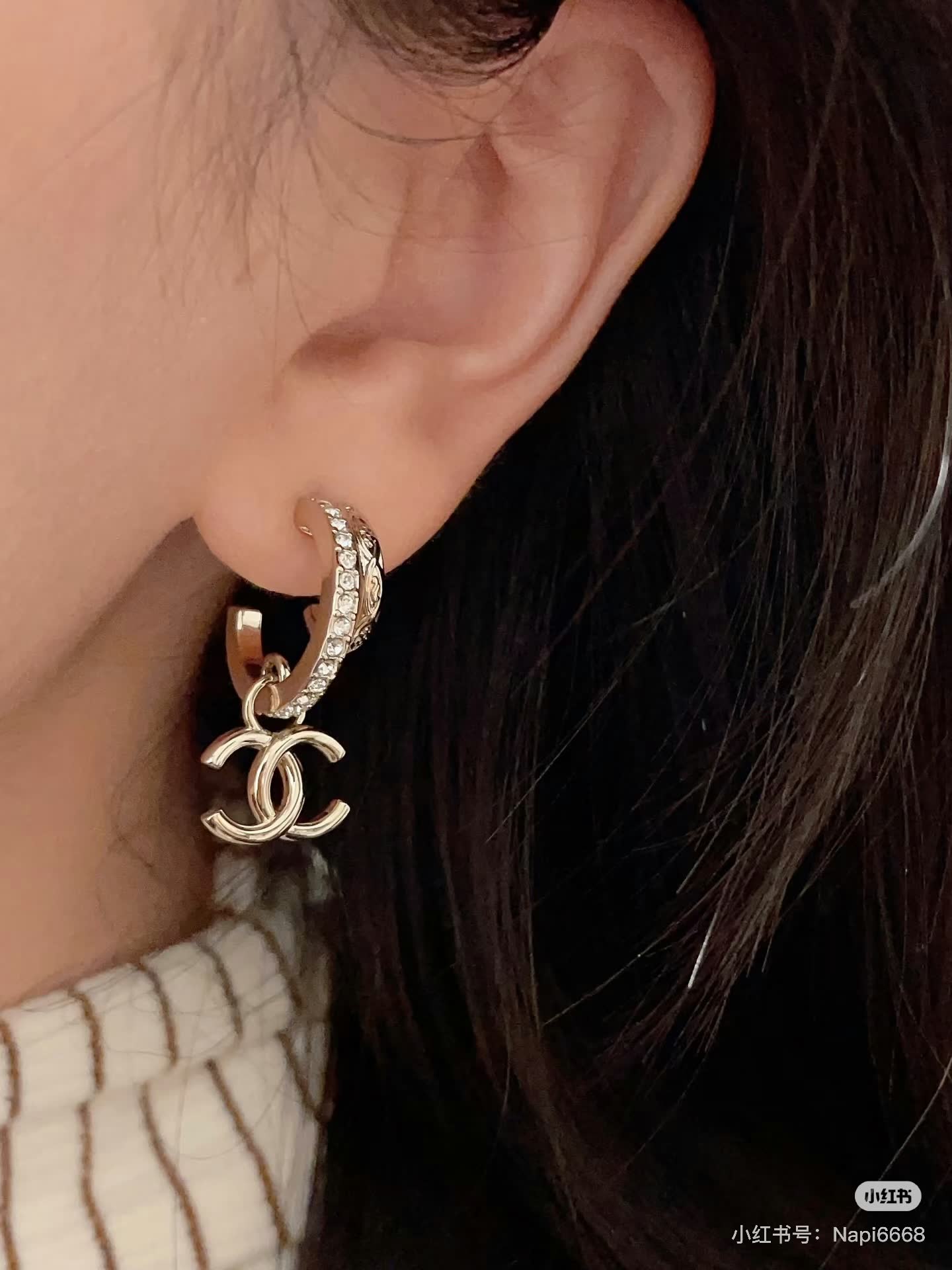 Chanel CC Logo Gold Hoop Earrings