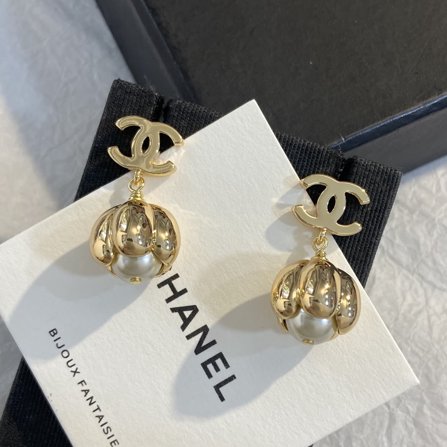 Chanel Gold CC Logo Pearl Earrings