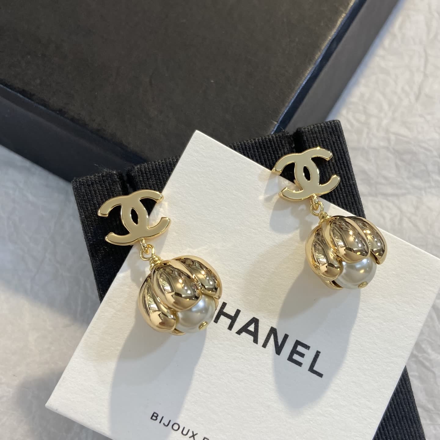 Chanel Gold CC Logo Pearl Earrings