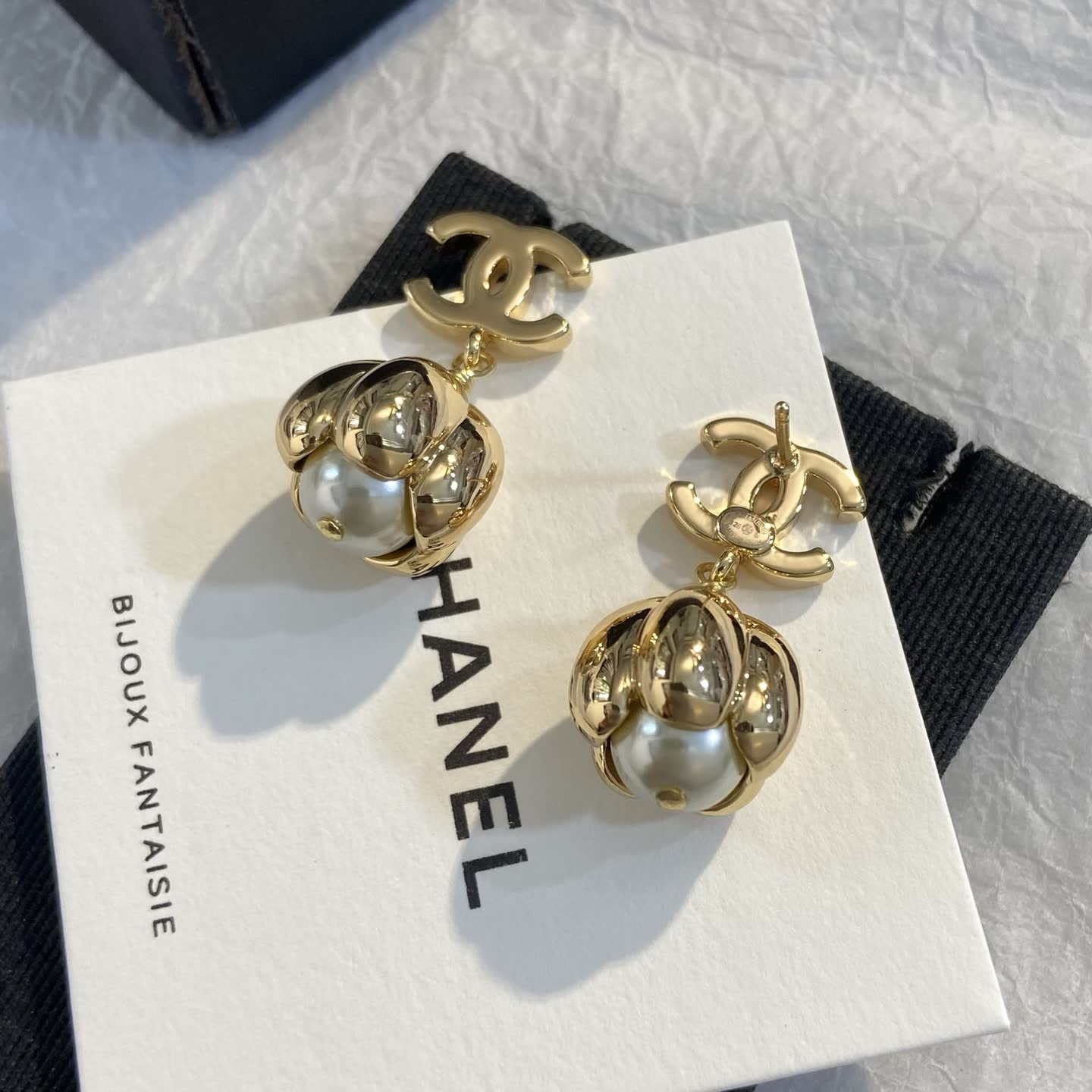 Chanel Gold CC Logo Pearl Earrings