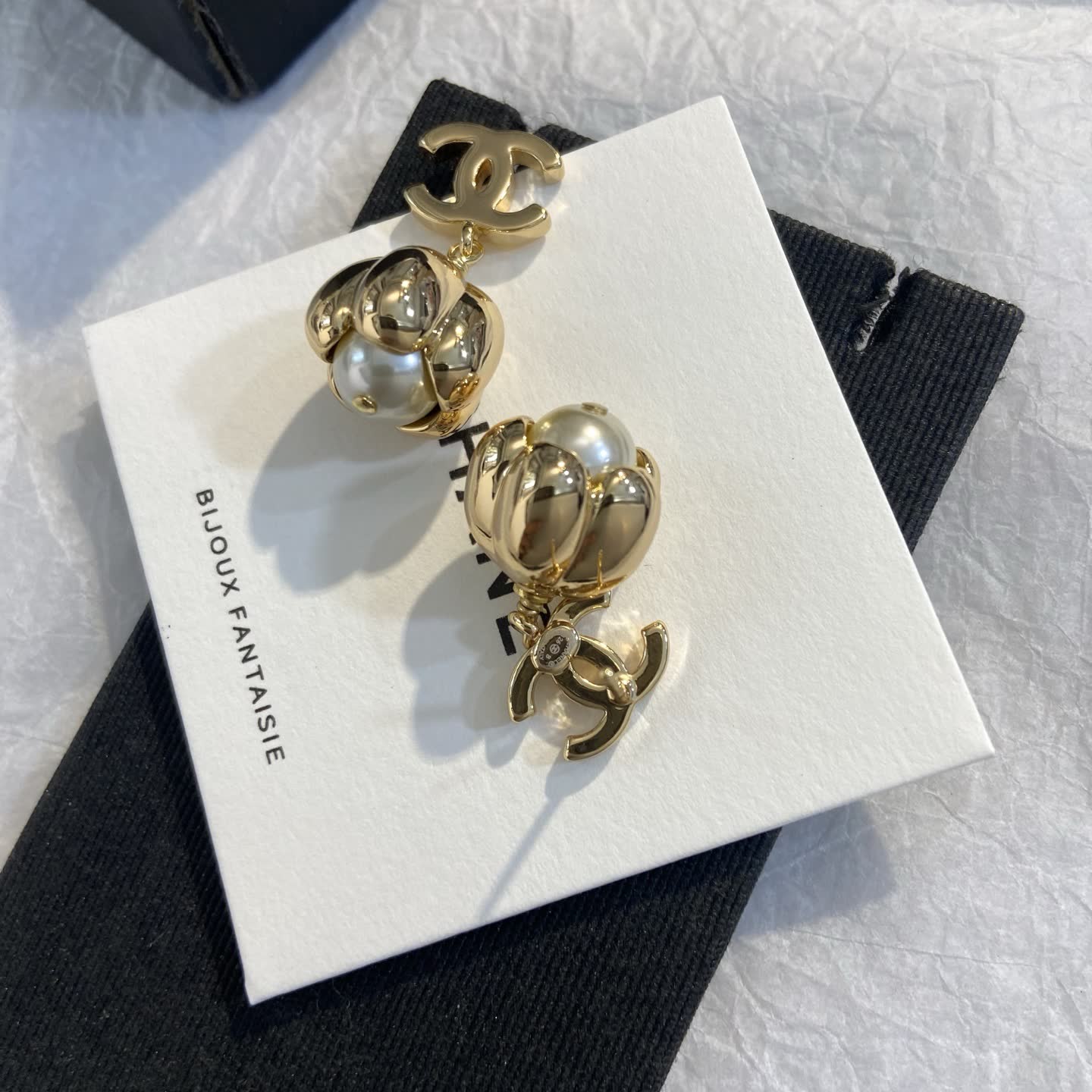 Chanel Gold CC Logo Pearl Earrings